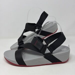 FitFlop Surfa Sandals Womens 10 Gray Black Slingback Comfort Wedge Casual